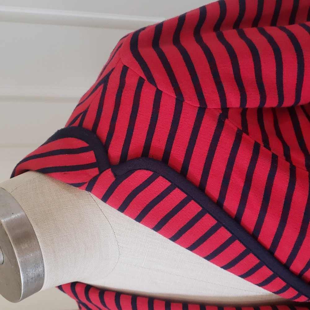 TALBOTS Nautical Striped Knit Blazer Jacket Red Navy XS Petite Anchor Button - Picture 6 of 12